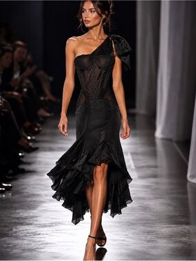JULIEN MACDONALD Elegant Black Women's One Shoulder Corset Dress VINTAGE